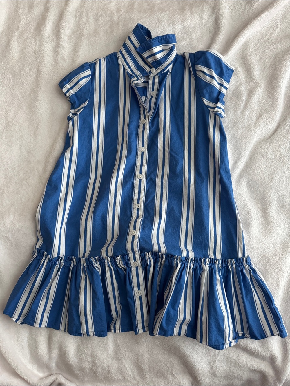 J. Crew Blue and White Striped Ruffle Hem Dress